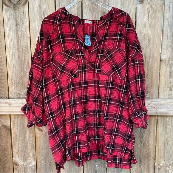 Free People Intimately top plaid new red black S Buffalo Plaid - Picture 1 of 9